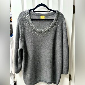 Ruby Ra. Women's Embellished Scoop-Neck Metallic Tape Yarn Pullover Sweater 2X